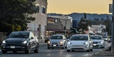 Woodside Road traffic at dusk