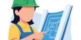 An engineer holding up plans (Permits and Plan Reviews)