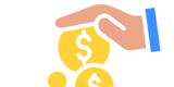 One hand dropping money into another (Make a payment)