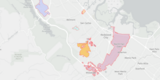 A color coded map showing County-maintained sewer districts.