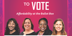 flyer with four women panelists and event information
