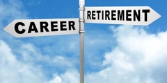 sign post with signs of career and retirement pointing in different directions