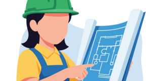 An engineer holding up plans (Permits and Plan Reviews)