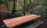 Redwood table top and stone fire pit