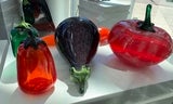 Glass veggies, eggplant, pepper, tomato