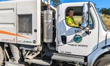 Street sweeper operator Mike Cunha