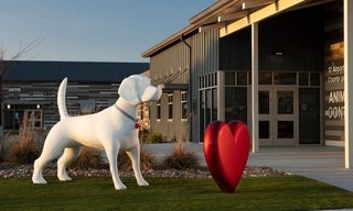 Big Love dog and heart sculpture