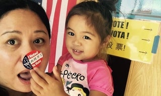 Christine Padilla with daughter Madeline at the polls.