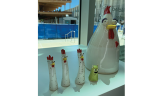 White ceramic chickens