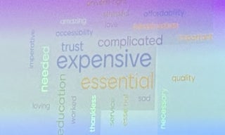 screen with words, expensive, complicated