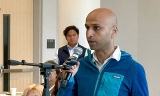 man speaking into mic