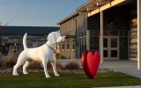 Big Love dog and heart sculpture