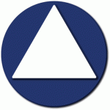 white triangle on blue circle