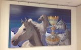 A work by Mohsen Janatpour, an artist who is also coordinator of astronomy program at the College of San Mateo, displayed in the County's Hall of Justice.