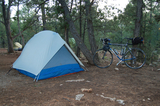 Tent and bicycle at a campsite