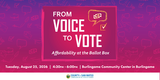 banner heading titled "From Voice to Vote," background colors are deep pink to purple