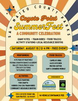 Colorful flyer with information about activities, performers, food trucks.