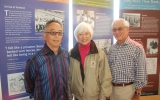 Doug Yamamoto, left, Karyl Matsumoto and Steve Okamoto at the current display at the San Bruno BART station.