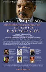 Poster advertising the Conversation with Rev. Jesse Jackson entitled The Fight for East Palo Alto
