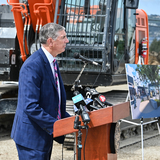 County Executive Mike Callagy speaks at Navigation Center groundbreaking in April 2022.