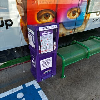 A naloxone stand box at the Sequoia SamTrans station.
