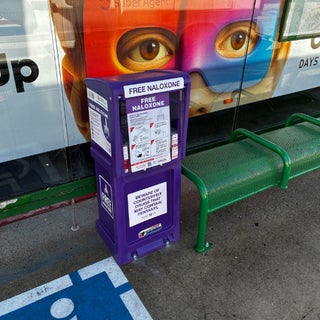 A naloxone stand box at the Sequoia SamTrans Station