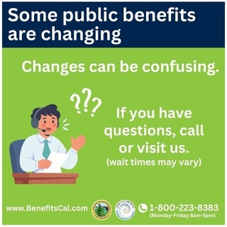 Graphic encouraging people to call 1-800-223-8383 if they need help with benefits.